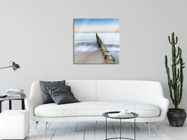 Baumstümpfe die ins Meer führen, Glasbild Quadratisch Schn?ppchen – Bild 2