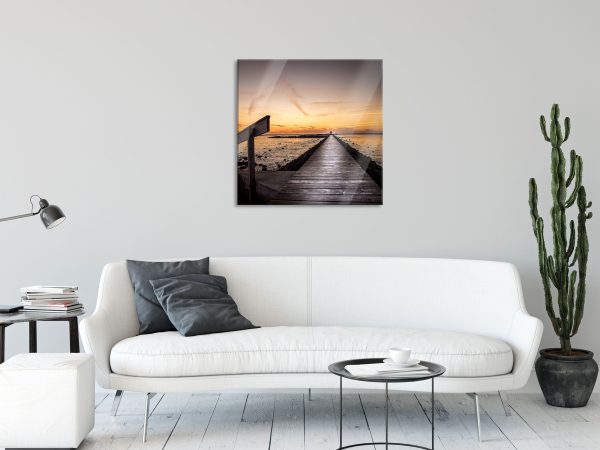 langer Steg an der Nordsee, Glasbild Quadratisch Schn?ppchen – Bild 2
