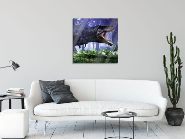 T-Rex Dinosaurier im Wald, Glasbild Quadratisch Angebot – Bild 2