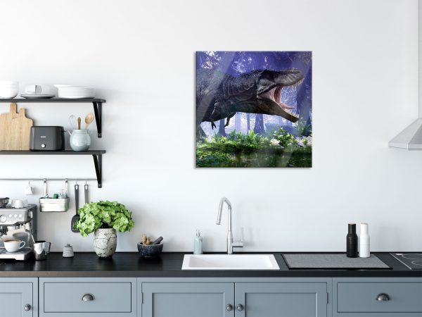 T-Rex Dinosaurier im Wald, Glasbild Quadratisch Angebot – Bild 3