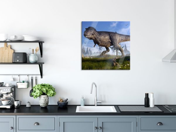 T-Rex Dinosaurier in der Natur, Glasbild Quadratisch Online-Schn?ppchen – Bild 3