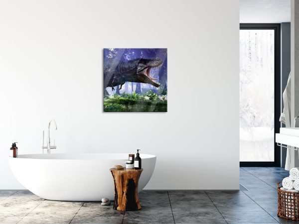 T-Rex Dinosaurier im Wald, Glasbild Quadratisch Angebot – Bild 4