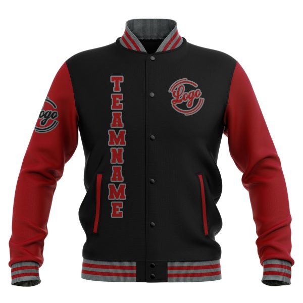 Benutzerdefiniert Schwarz Rot Grau Wasserdichte Varsity Jacken Personalisiert genäht Name Nummer Logo zu Letterman Jacken Schn?ppchen – Bild 2