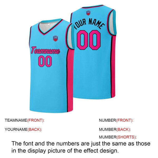 Individuelle Basketball-Jersey-Shorts für Männer und Frauen. Gestickter und gedruckter Name, Nummer und Logo Hellblau&Pink Online-Verkauf – Bild 4