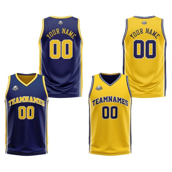 Benutzerdefinierte Marine Gelb Reversible Basketball Jersey Personalisierte Print Name Nummer Logo Zu verkaufen