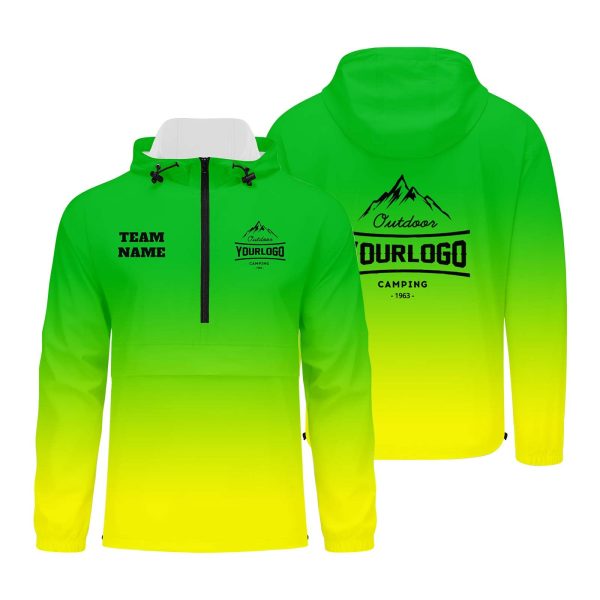 Anpassbare Grün Gelb Winddichte Softshell Kapuzenjacke - Vollverschluss, Logo- & Text-Druck Jetzt online