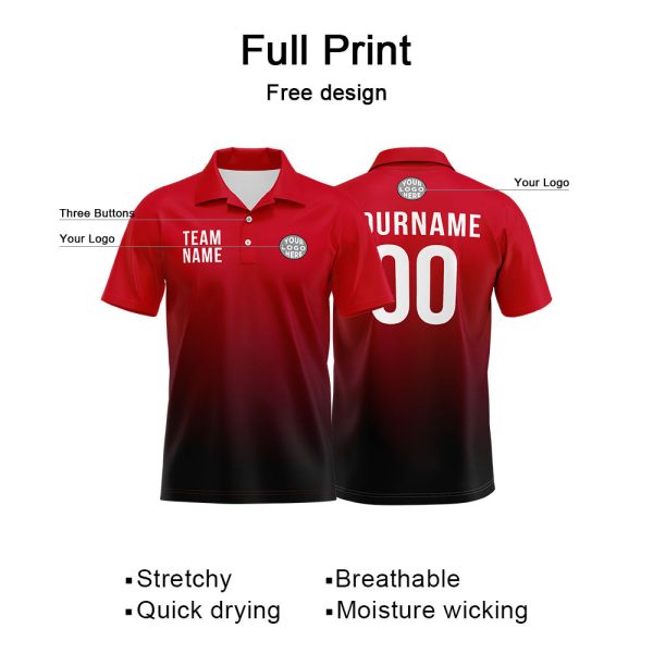Benutzerdefinierte Rot Schwarz Weiß Fußball Polo-Shirts Fügen Sie Ihr Einzigartiges hinzu Logo Name Nummer Verkauf – Bild 4