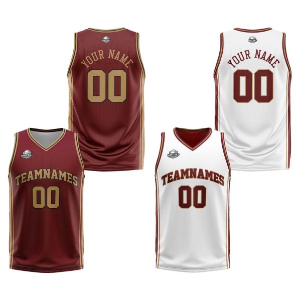 Benutzerdefinierte Wein Gold Reversible Basketball Jersey Personalisierte Print Name Nummer Logo Online-Schn?ppchen