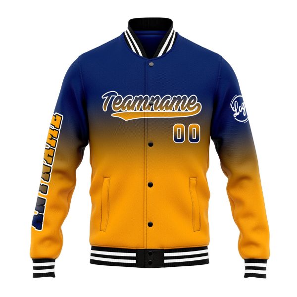 Benutzerdefinierte Verlauf Varsity-Jacke. Letterman-Jacke Marine Orange Mode