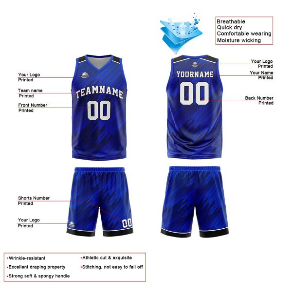 Benutzerdefinierte Königliche Reversible Basketball Jersey Personalisierte Print Name Nummer Logo Schn?ppchen – Bild 4