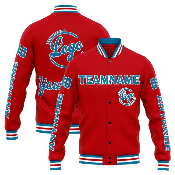 Benutzerdefinierte Varsity-Jacke. Letterman-Jacke für Männer, Frauen und Jugendliche Blau Rot Im Angebot