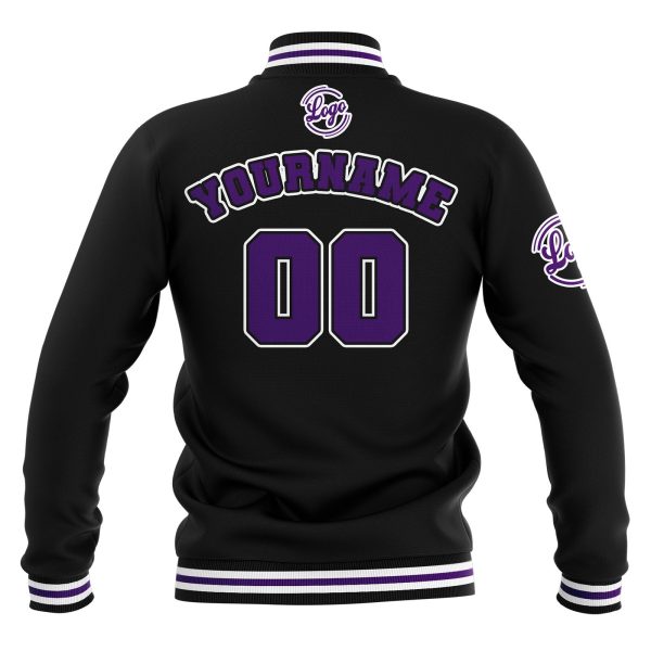 Benutzerdefiniert  Schwarz Lila Weiß Wasserdichte Varsity Jacken Personalisiert genäht Name Nummer Logo zu Letterman Jacken Schn?ppchen – Bild 3