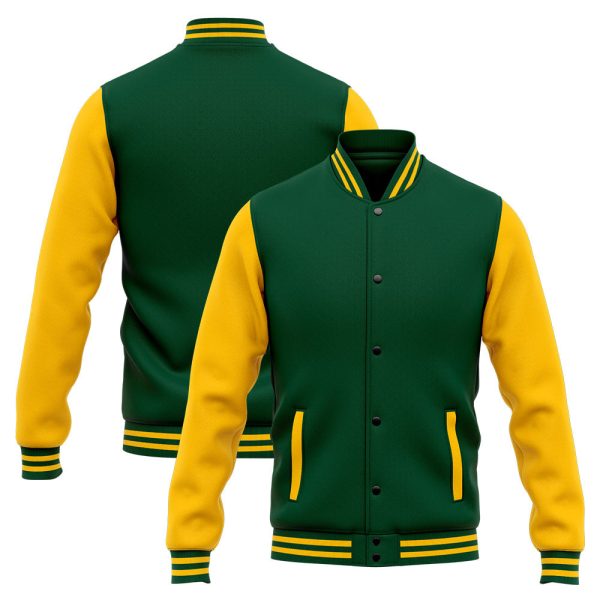Benutzerdefinierte Varsity-Jacke. Letterman-Jacke für Männer, Frauen und Jugendliche Grün Gelb Online-Verkauf – Bild 3