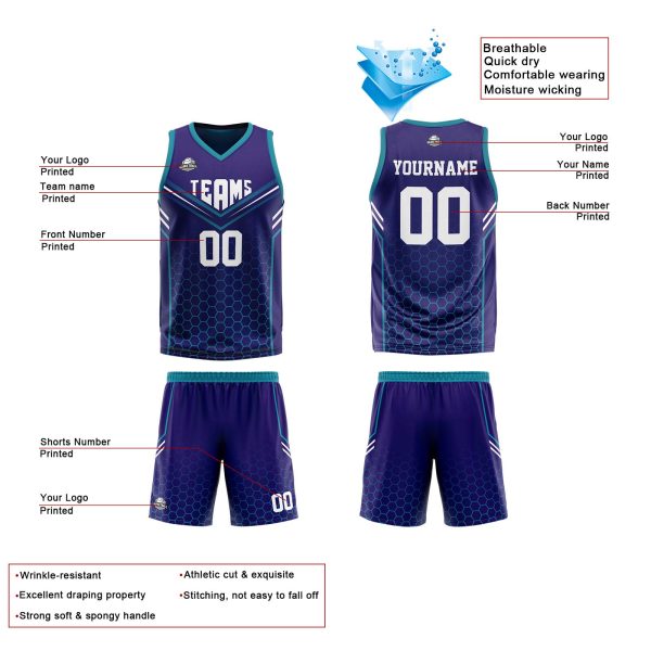 Benutzerdefinierte Lila Teal Reversible Basketball Jersey Personalisierte Print Name Nummer Logo Verkauf – Bild 4