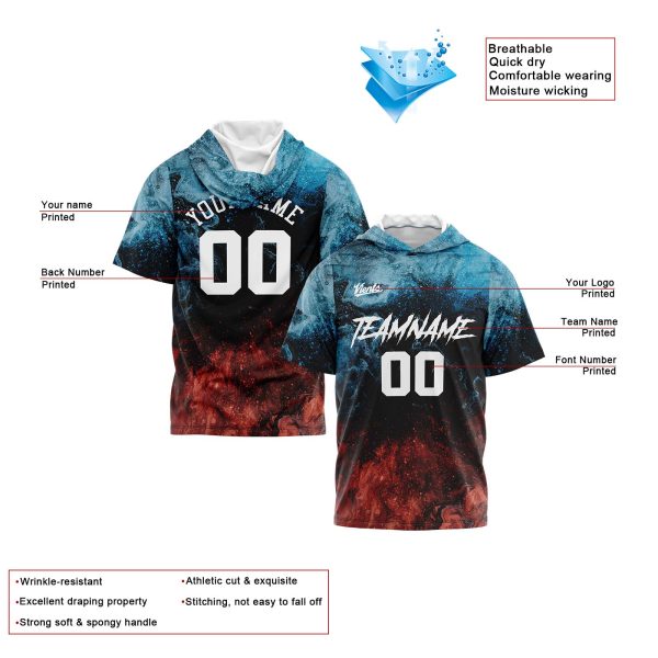 Benutzerdefinierte Wasser und Feuer Kurzarm-Kapuzenpullover für Männer Frauen Hemden mit Kapuzen gedruckt Name Logo Schn?ppchen – Bild 2