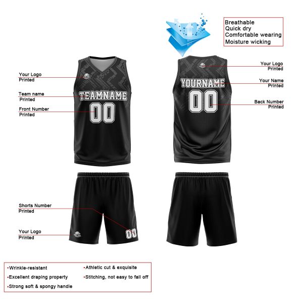 Benutzerdefinierte Blau Grau Reversible Basketball Jersey Personalisierte Print Name Nummer Logo Online-Verkauf – Bild 4
