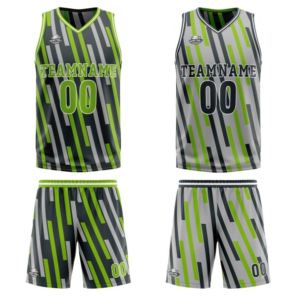Benutzerdefinierte Grün Grau Reversible Basketball Jersey Personalisierte Print Name Nummer Logo Mode – Bild 3