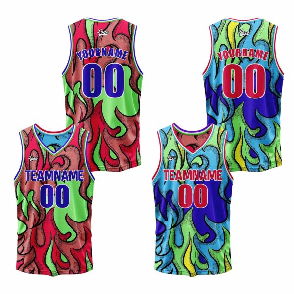 Benutzerdefinierte Blau Rot Reversible Basketball Jersey Personalisierte Print Name Nummer Logo Mode