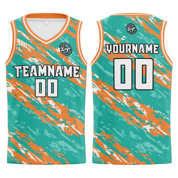 Benutzerdefinierter Teal Orange Basketball Jersey Uniform Anzug gedruckt Ihr Logo Name Nummer Im Angebot