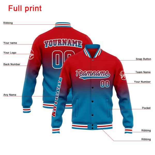 Benutzerdefinierte Varsity-Jacke. Letterman-Jacke für Männer, Frauen und Jugendliche Blau Rot Verkauf – Bild 4