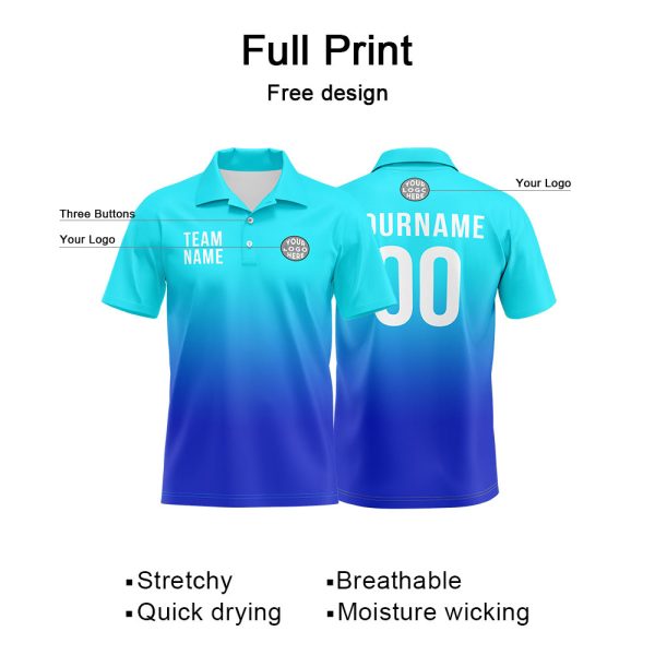 Benutzerdefinierte Hellblau Blau Fußball Polo-Shirts Fügen Sie Ihr Einzigartiges hinzu Logo Name Nummer Jetzt online – Bild 4