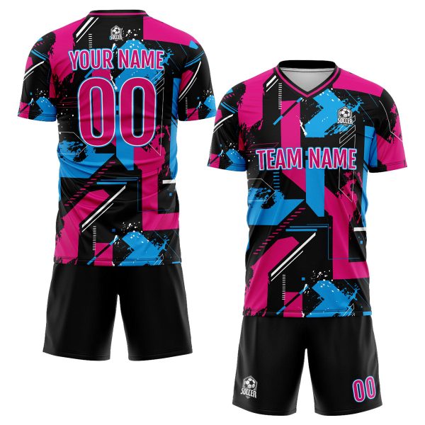 Benutzerdefinierte Rosa Hellblau Fußball Trikots für Männer Frauen Personalisierte Fußball Uniformen für Erwachsene und Kind Online – Bild 2