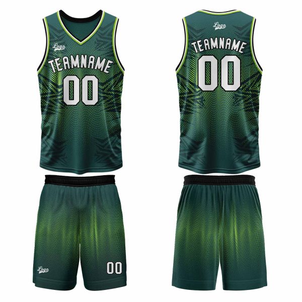 Benutzerdefinierter  Grün Basketball Jersey Uniform Anzug gedruckt Ihr Logo Name Nummer Online-Verkauf – Bild 2