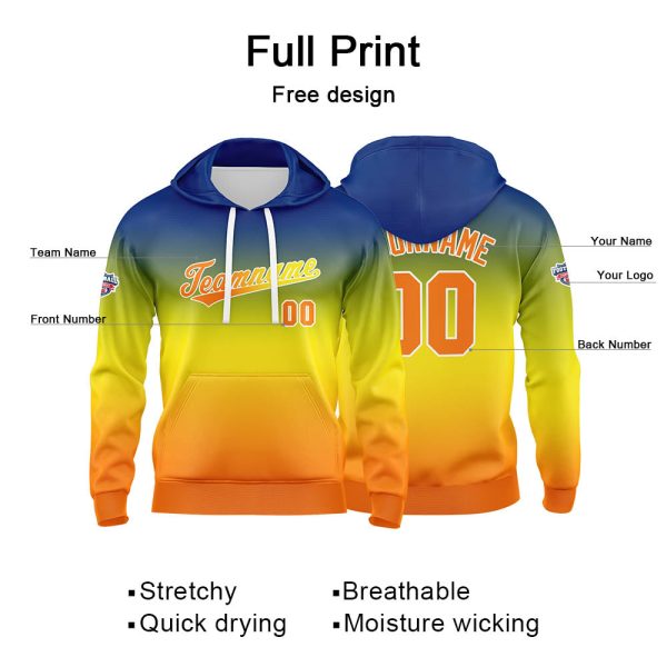 Benutzerdefinierter Verlauf Hoodie für Mann, Frau, Mädchen, Junge. Drucken Sie Ihr Logo, Ihren Namen und Ihre Nummer Gelb Orange Mode – Bild 2