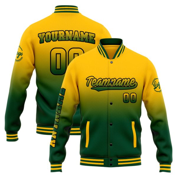 Benutzerdefinierte Varsity-Jacke. Letterman-Jacke für Männer, Frauen und Jugendliche Grün Gelb Online-Schn?ppchen