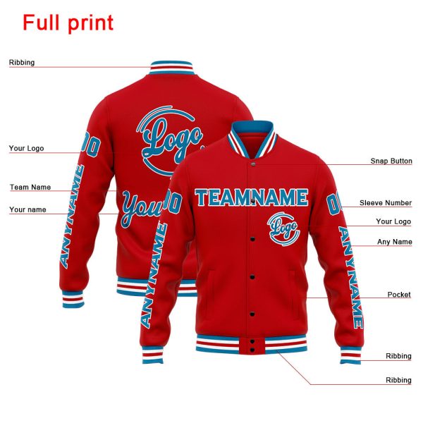 Benutzerdefinierte Varsity-Jacke. Letterman-Jacke für Männer, Frauen und Jugendliche Blau Rot Im Angebot – Bild 4