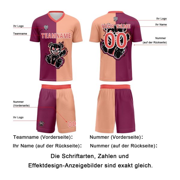 Benutzerdefinierte Fuchsia Hellbraun Fußball Trikots für Männer Frauen Personalisierte Fußball Uniformen für Erwachsene und Kind Online – Bild 5