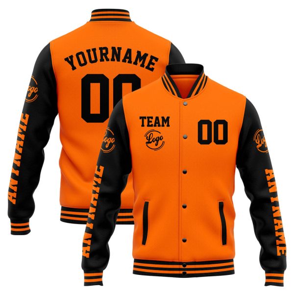 Benutzerdefinierte Varsity-Jacke. Letterman-Jacke für Männer, Frauen und Jugendliche Orange Schwarz Online