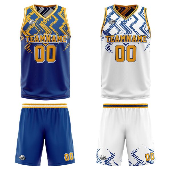 Benutzerdefinierte Blau Orange Reversible Basketball Jersey Personalisierte Print Name Nummer Logo Mode – Bild 3