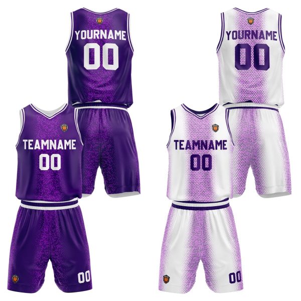 Benutzerdefinierte Lila Reversible Basketball Jersey Personalisierte Name Nummernlogo drucken Verkauf