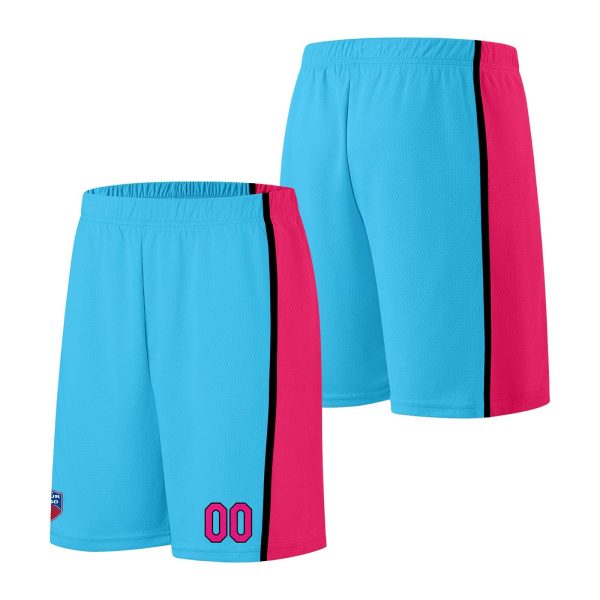 Individuelle Basketball-Jersey-Shorts für Männer und Frauen. Gestickter und gedruckter Name, Nummer und Logo Hellblau&Pink Online-Verkauf – Bild 2