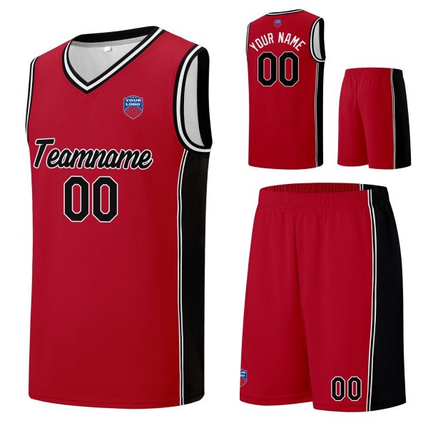 Individuelle Basketball-Jersey-Shorts für Männer und Frauen. Gestickter und gedruckter Name, Nummer und Logo Rot&Schwarz Verkauf – Bild 3