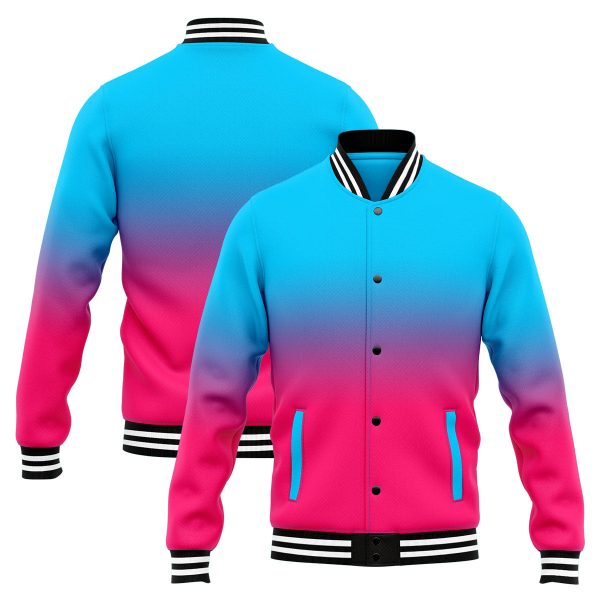 Benutzerdefinierte Verlauf Varsity-Jacke. Letterman-Jacke Hellblau Rosa Zu verkaufen – Bild 5