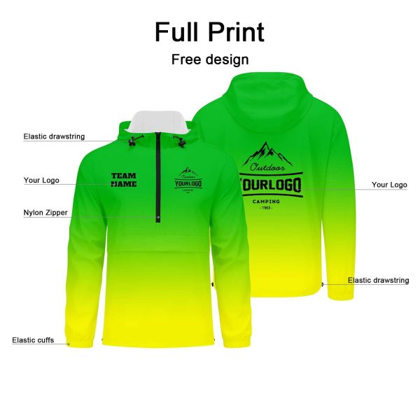 Anpassbare Grün Gelb Winddichte Softshell Kapuzenjacke - Vollverschluss, Logo- & Text-Druck Jetzt online – Bild 2