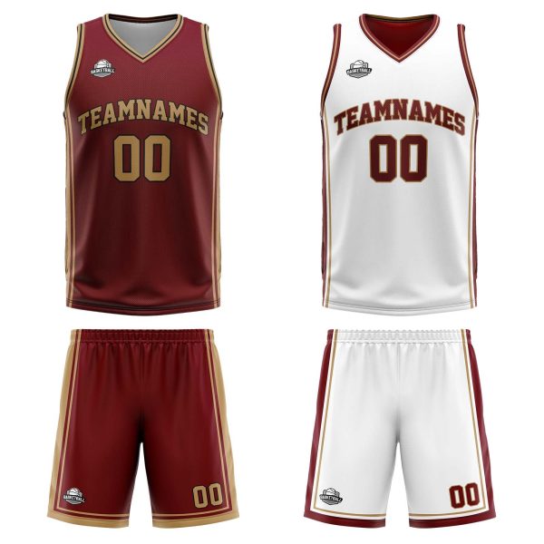Benutzerdefinierte Wein Gold Reversible Basketball Jersey Personalisierte Print Name Nummer Logo Online-Schn?ppchen – Bild 3