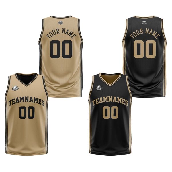 Benutzerdefinierte Gold Schwarz Reversible Basketball Jersey Personalisierte Print Name Nummer Logo Online-Verkauf