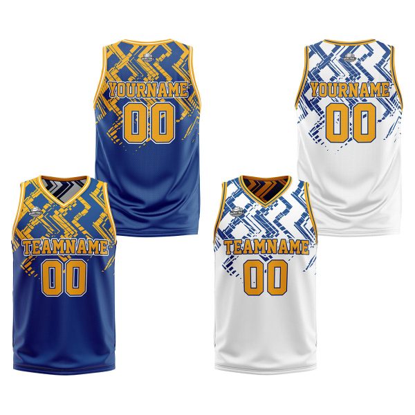 Benutzerdefinierte Blau Orange Reversible Basketball Jersey Personalisierte Print Name Nummer Logo Mode