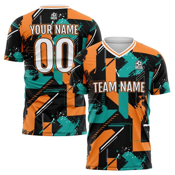 Benutzerdefinierte Aqua Orange Fußball Trikots für Männer Frauen Personalisierte Fußball Uniformen für Erwachsene und Kind Mode