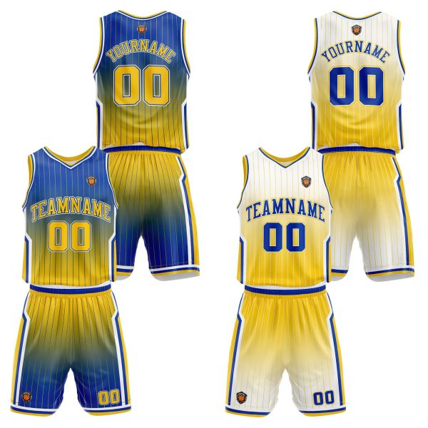 Benutzerdefinierte Royal Gelb Reversible Basketball Jersey Personalisierte Name Nummernlogo drucken Jetzt online