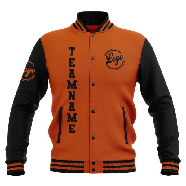 Benutzerdefiniert Schwarz Dunkel Orange Wasserdichte Varsity Jacken Personalisiert genäht Name Nummer Logo zu Letterman Jacken Angebot – Bild 2