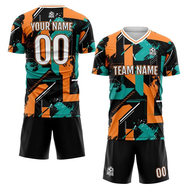 Benutzerdefinierte Aqua Orange Fußball Trikots für Männer Frauen Personalisierte Fußball Uniformen für Erwachsene und Kind Mode – Bild 2