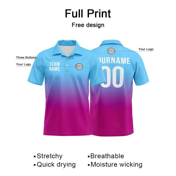 Benutzerdefinierte Hellblau Rosa Lila Fußball Polo-Shirts Fügen Sie Ihr Einzigartiges hinzu Logo Name Nummer Rabatt – Bild 4