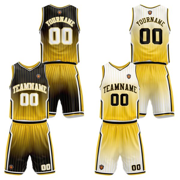 Benutzerdefinierte Schwarz Gelb Reversible Basketball Jersey Personalisierte Name Nummernlogo drucken Mode