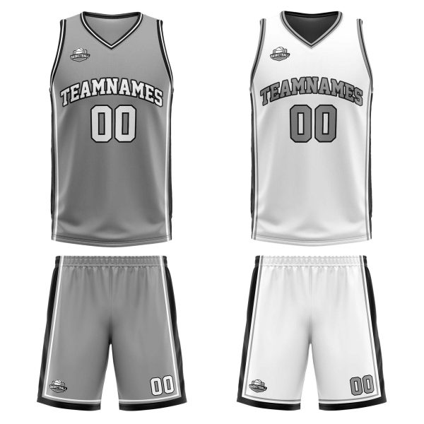 Benutzerdefinierte Grau Weiß Schwarz Reversible Basketball Jersey Personalisierte Print Name Nummer Logo Angebot – Bild 3
