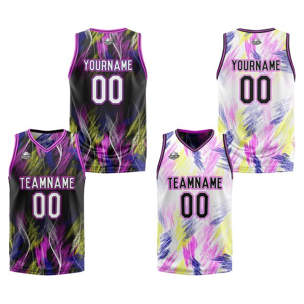Benutzerdefinierte schwarz rosa Reversible Basketball Jersey Personalisierte Print Name Nummer Logo Angebot