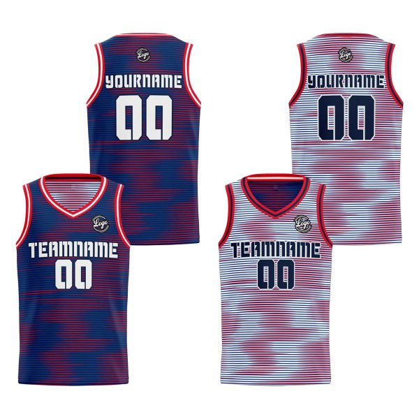 Benutzerdefinierte Blau Rot Reversible Basketball Jersey Personalisierte Print Name Nummer Logo Jetzt online